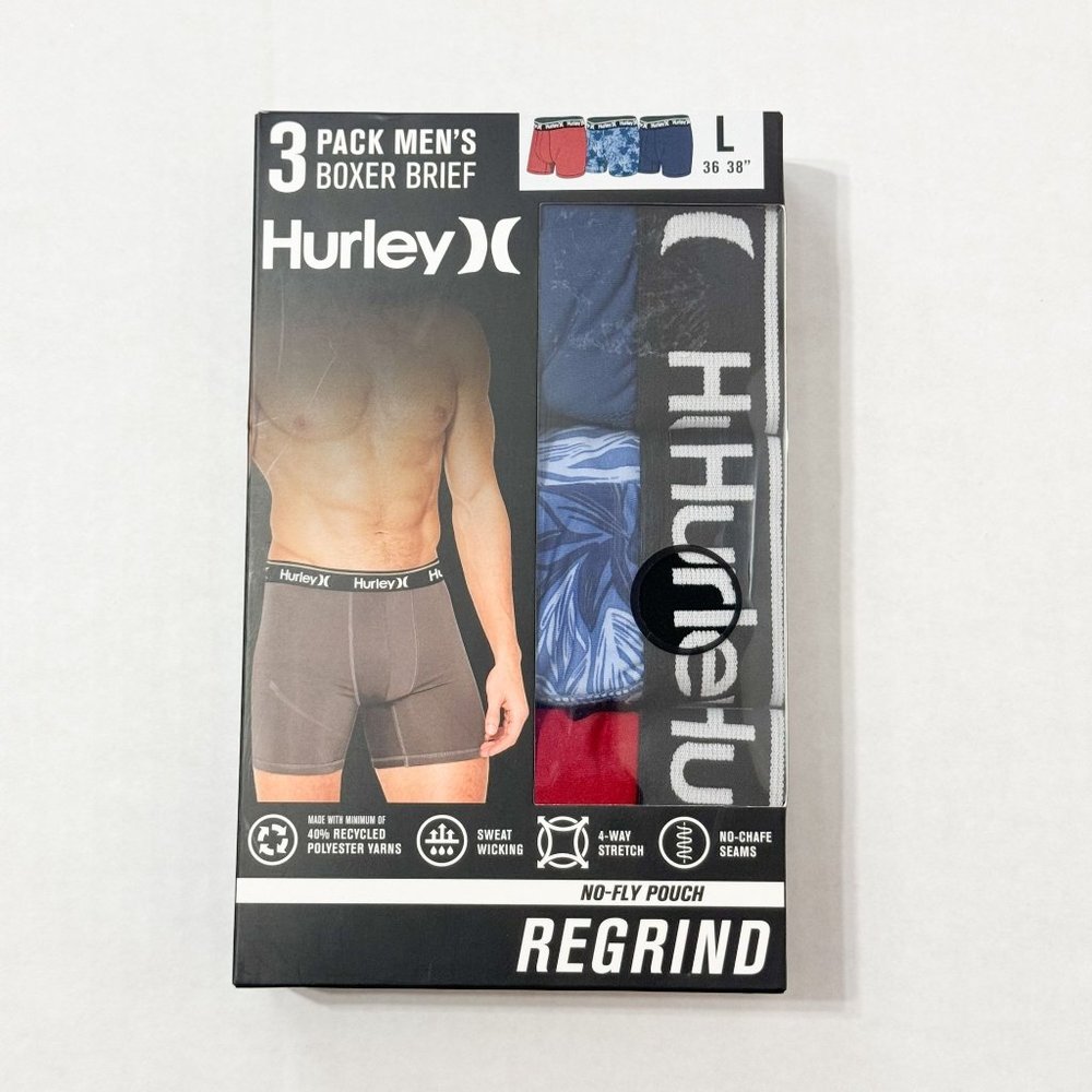 Hurley NWB Sz L 3 Pack Men's Boxer Brief No Fly Punch Regrind